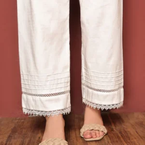 white Trousers for Women by Mosaic LM9603